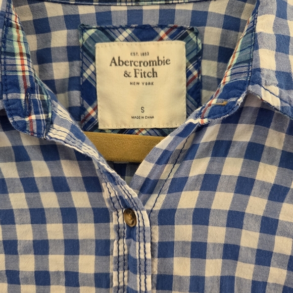 Abercrombie & Fitch Checkered Blue And White Women's Size Small Western Style - Picture 2 of 12